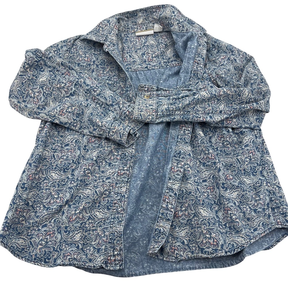 Liz Claiborne Womens Blue Paisley Print‎ Button Down Shirt Size L 90s vintage